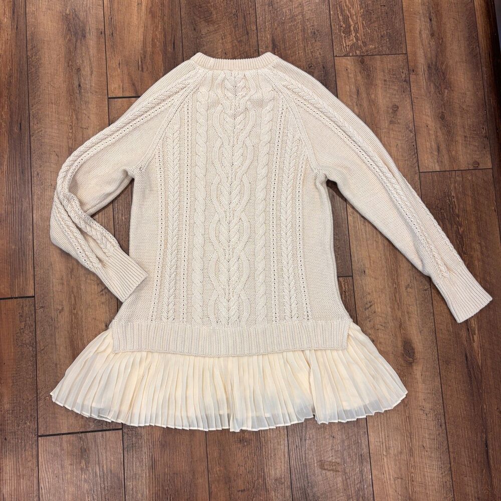 Anthropologie Delphine Sweater Twofer Mini Dress Eggnog Cable Knit Pleated M - Picture 6 of 9
